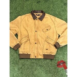 Kakadu Traders Australia‎ Canvas Jacket Mens XL Tan Leather Trim Bomber Coat